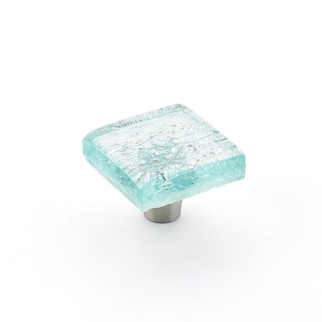 1-1/2" Ice Square Cabinet Knob, Aqua Pearl