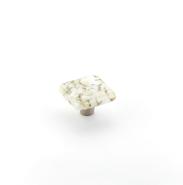1-1/2" Ice Square Cabinet Knob, White Lace Pebbles