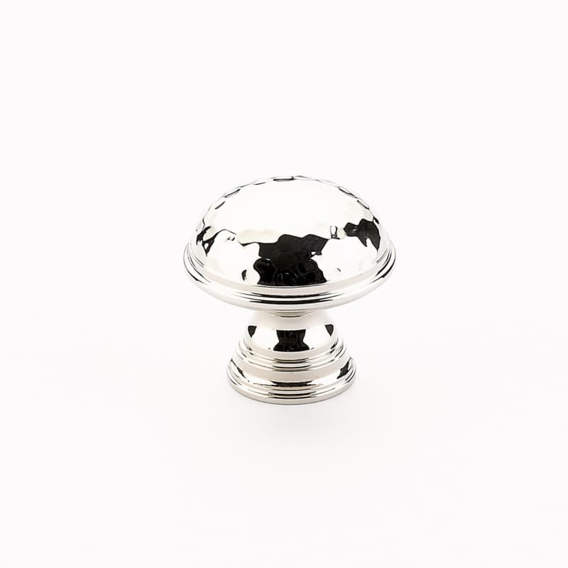 1-1/4" Atherton Hammered Plain Edge Cabinet Knob, Polished Nickel