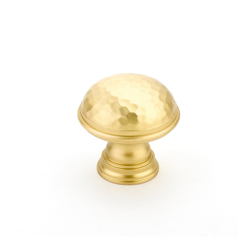1-1/4" Atherton Hammered Plain Edge Cabinet Knob, Satin Brass