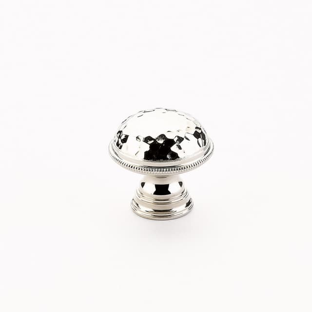 1-1/4" Atherton Hammered Knurled Edge Cabinet Knob, Polished Nickel