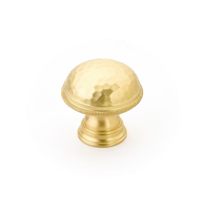 1-1/4" Atherton Hammered Knurled Edge Cabinet Knob, Satin Brass