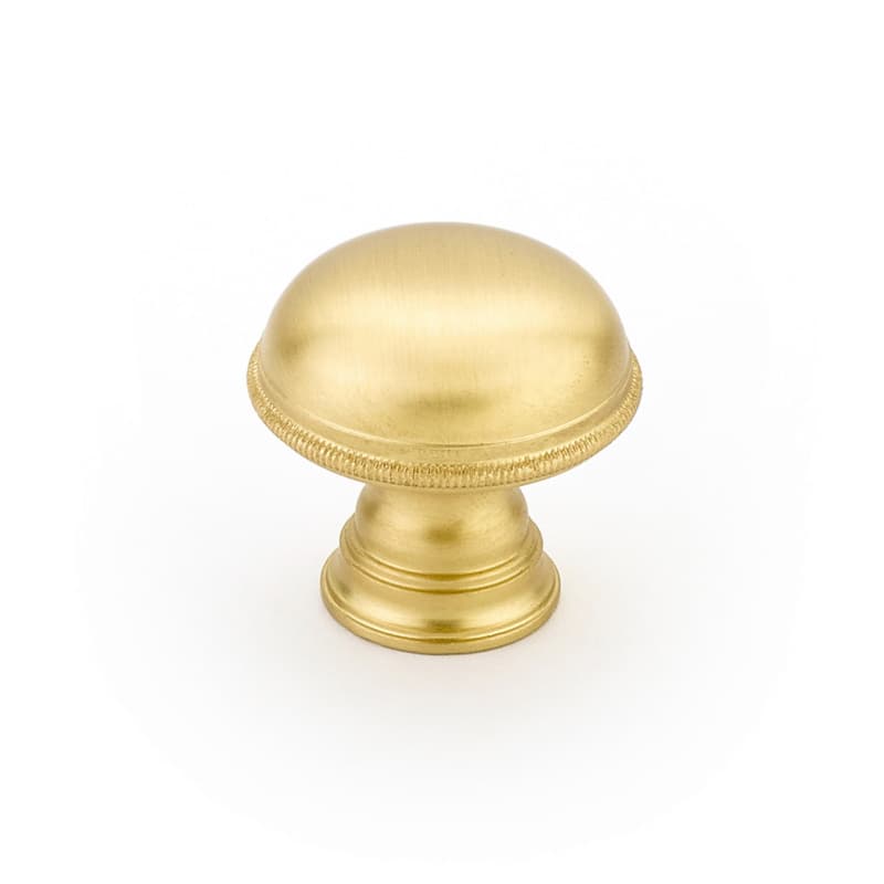 1-1/4" Atherton Plain Surface Knurled Edge Round Cabinet Knob, Satin Brass