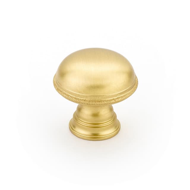 1-1/4" Atherton Plain Surface Knurled Edge Round Cabinet Knob, Satin Brass