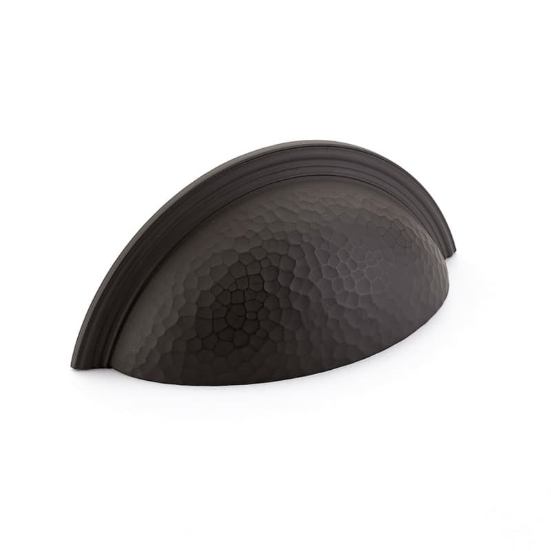 3" Atherton Hammered Plain Edge Cup Pull, Oil Rubbed Bronze
