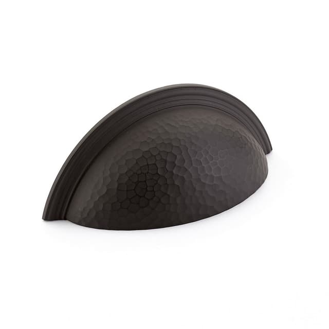 3" Atherton Hammered Plain Edge Cup Pull, Oil Rubbed Bronze