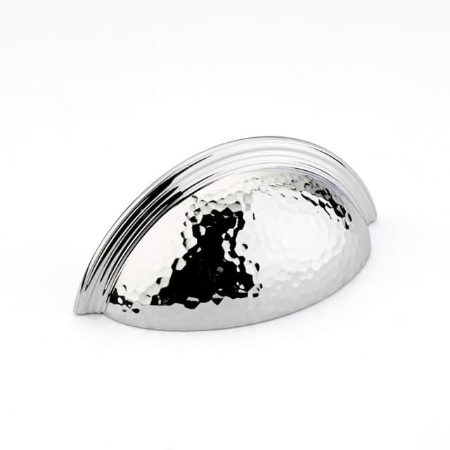 3" Atherton Hammered Plain Edge Cup Pull, Polished Chrome
