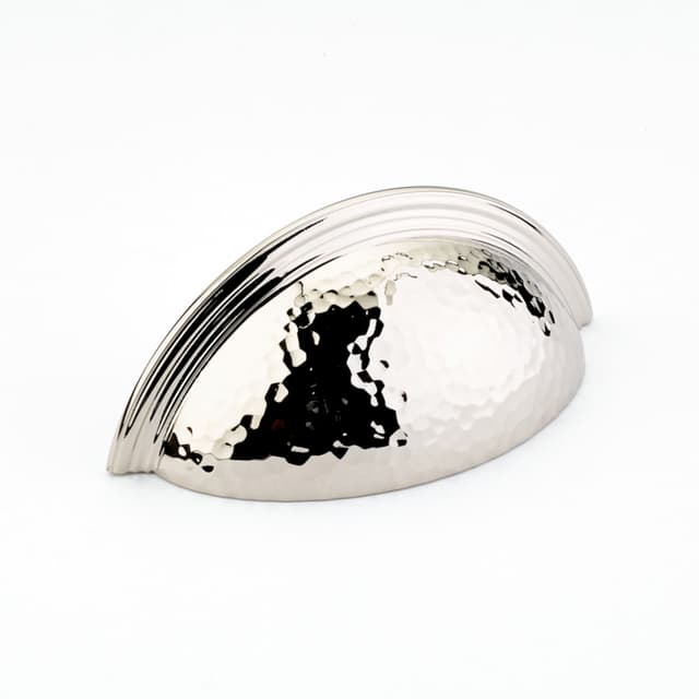 3" Atherton Hammered Plain Edge Cup Pull, Polished Nickel