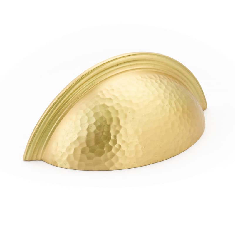 3" Atherton Hammered Plain Edge Cup Pull, Satin Brass