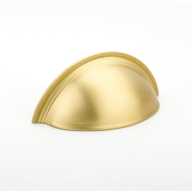 3" Atherton Plain Surface Knurled Edge Cup Pull, Satin Brass