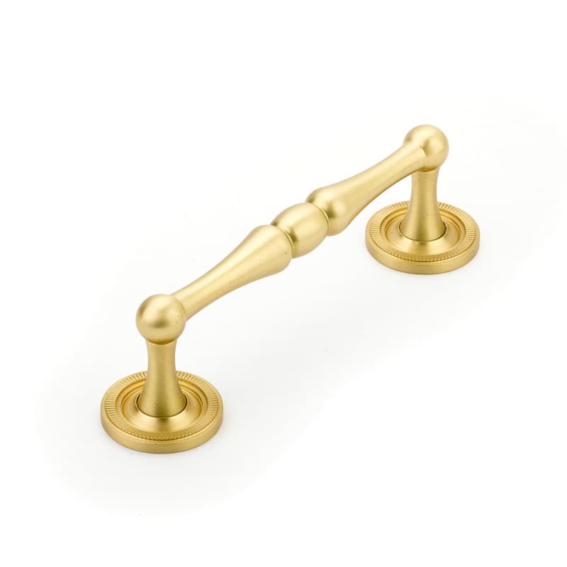 4" Atherton Knurled Footplate Cabinet Pull, Satin Brass