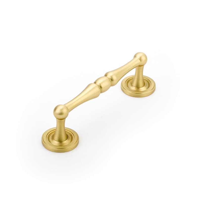 4" Atherton Plain Footplate Cabinet Pull, Satin Brass