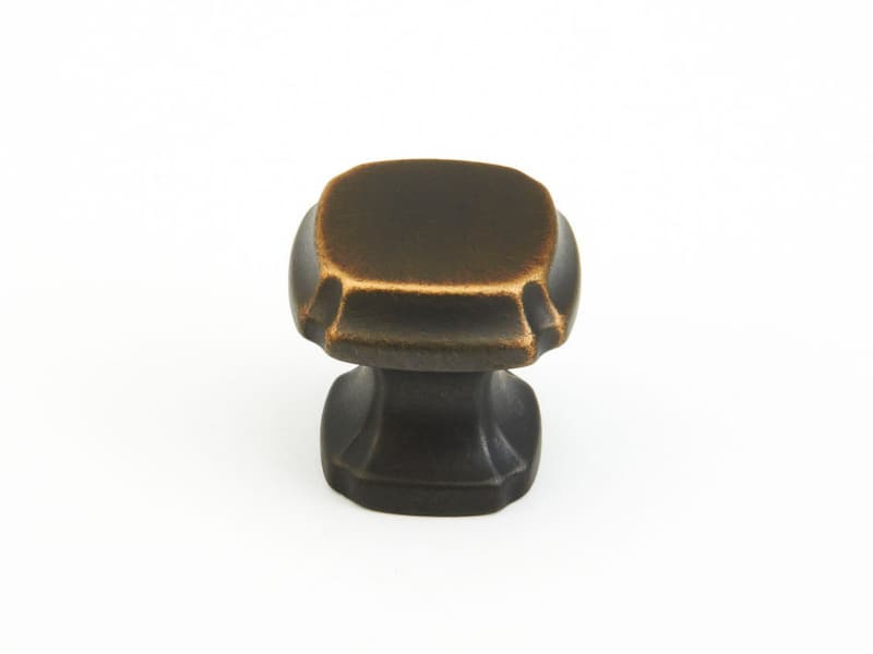 1-3/8" Empire Square Cabinet Knob, Ancient Bronze