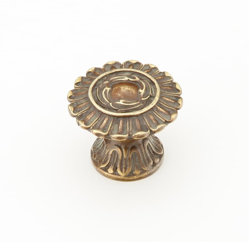 1-1/4" French Court Round Cabinet Knob, Monticello Brass