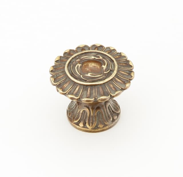 1-1/4" French Court Round Cabinet Knob, Monticello Brass