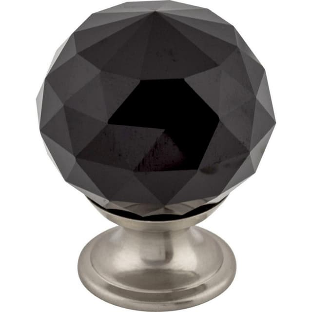 1-3/8" Black Crystal Knob, Brushed Satin Nickel