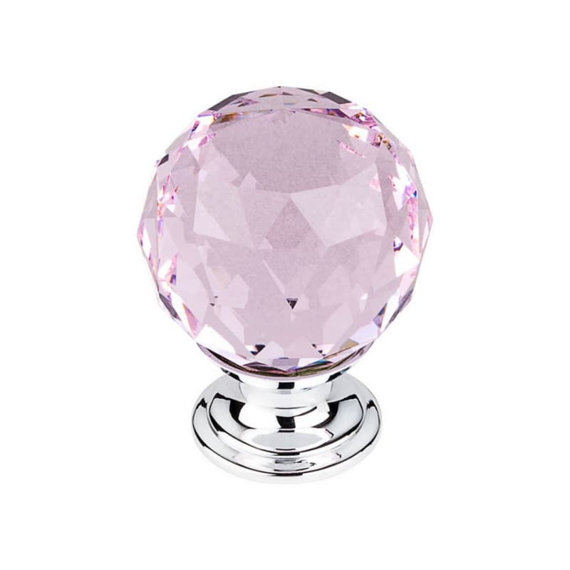 1-3/8" Pink Crystal Knob, Polished Chrome
