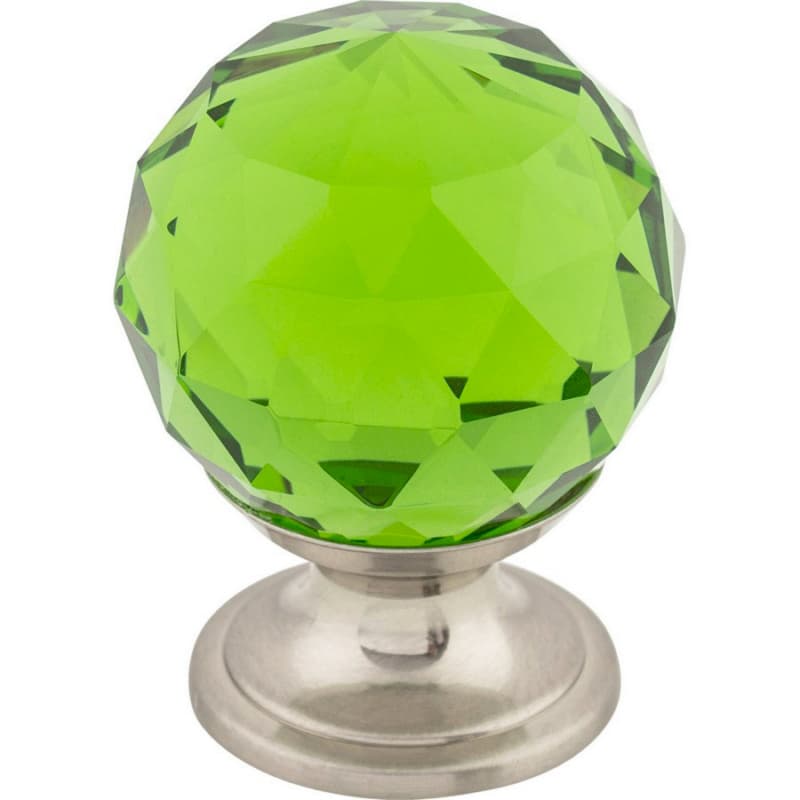 1-1/8" Green Crystal Knob, Brushed Satin Nickel