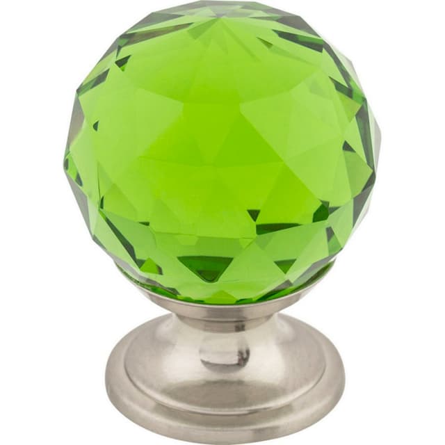 1-1/8" Green Crystal Knob, Brushed Satin Nickel