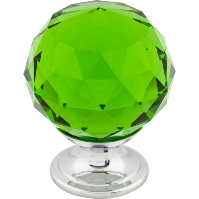 1-3/8" Green Crystal Knob, Polished Chrome