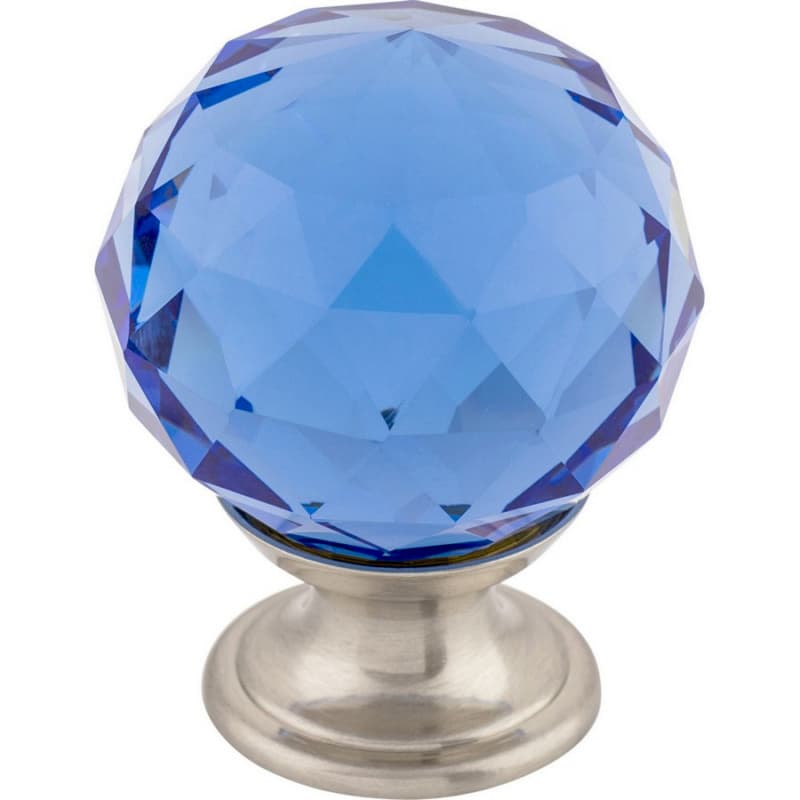 1-3/8" Blue Crystal Knob, Brushed Satin Nickel