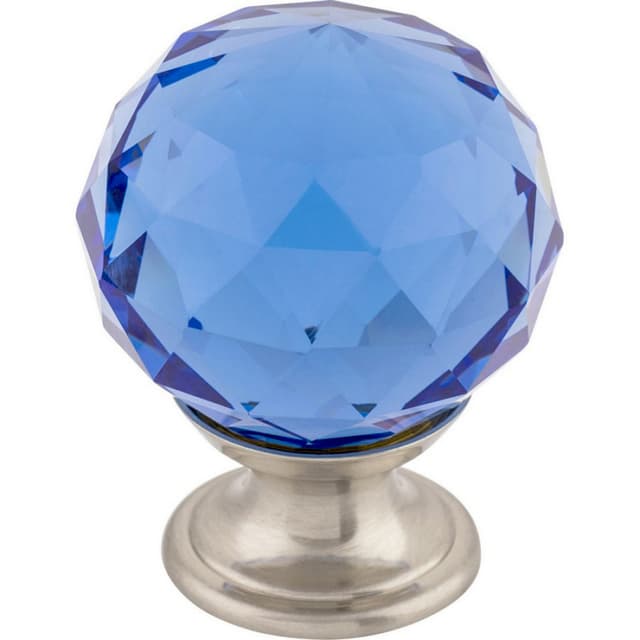 1-3/8" Blue Crystal Knob, Brushed Satin Nickel