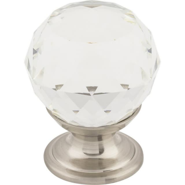 1-1/8" Clear Crystal Knob, Brushed Satin Nickel