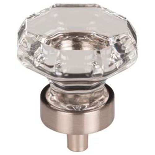 1-3/8" Clear Octagon Crystal Knob, Brushed Satin Nickel