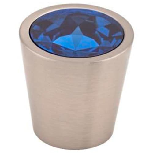 1-1/16" Blue Crystal Center Knob, Brushed Satin Nickel