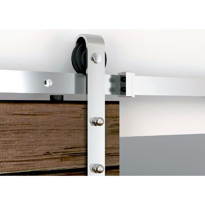 6.5' Flat Rail Barn Door Hardware Kit, Surface Mount, Stainless Steel Finish