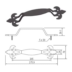 205mm Fleur-de-lys Handle Pull, Oil Rubbed Bronze