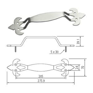 205mm Fleur-de-lys Handle Pull, Satin Nickel