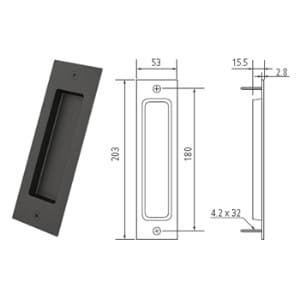 180mm Flush Handle Pull, Matte Black