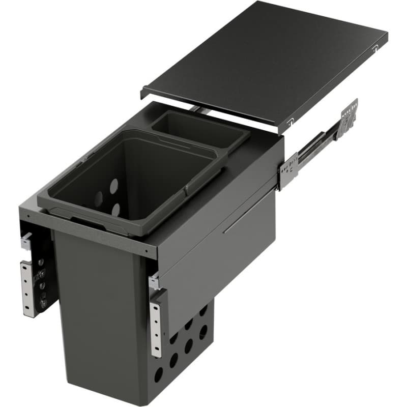 WASH Space XX Double 35QT/1.5QT Full Height Hamper System for 13-1/2" Cabinet Opening, Carbon Steel Gray