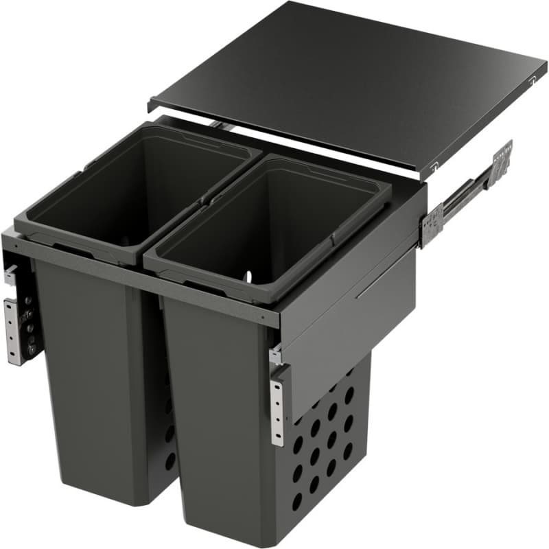 WASH Space XX Double 46.5QT Full Height Hamper System for 22-1/2" Cabinet Opening, Carbon Steel Gray