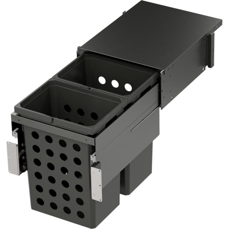WASH Space XX Double 35QT Full Height Hamper System for 15" Cabinet Opening, Carbon Steel Gray