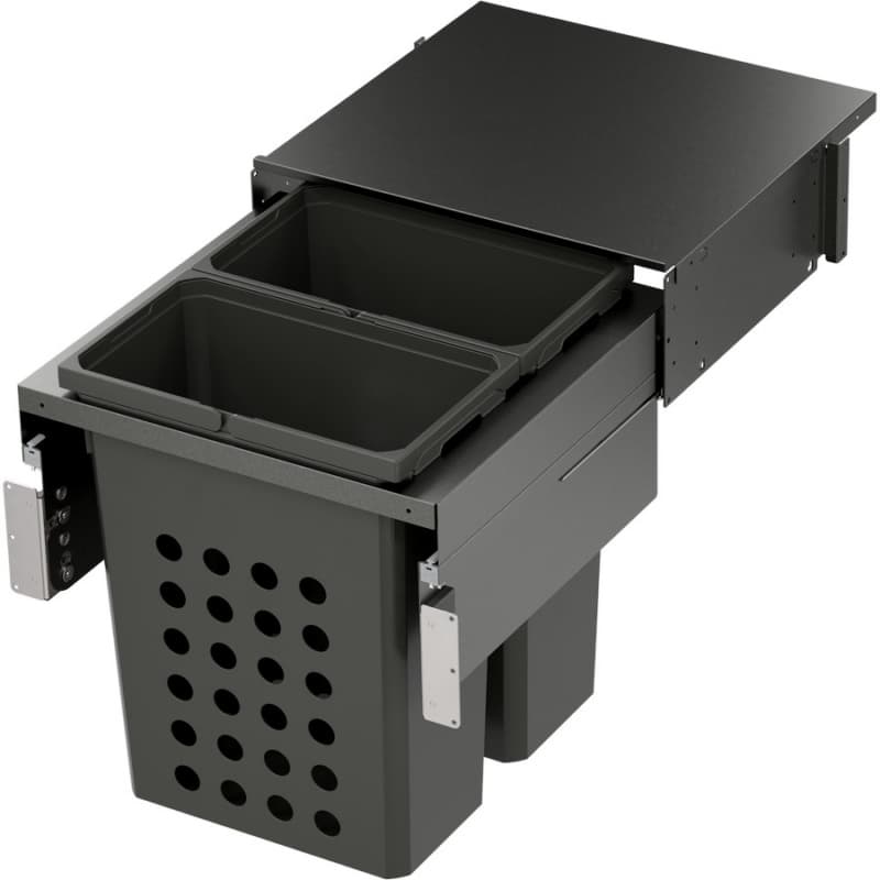 WASH Space XX Double 46.5QT Full Height Hamper System for 21" Cabinet Opening, Carbon Steel Gray