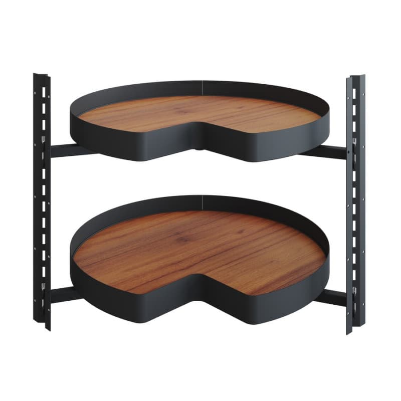 27" VS COR® Wheel Pro Kidney Shaped 2 Tray Planero Lazy Susan, Walnut