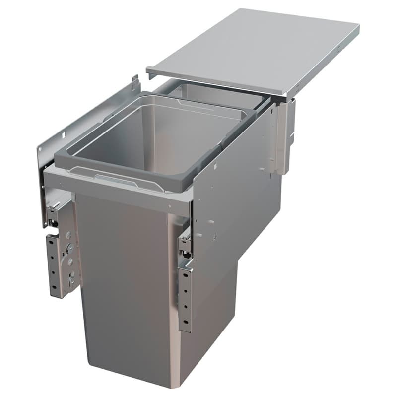 Triple Bin 31 QT Double and 10 QT Single Top-Mount Waste Container Pullout with Soft-Closing for Frameless, Gray, 18-29/32" Height