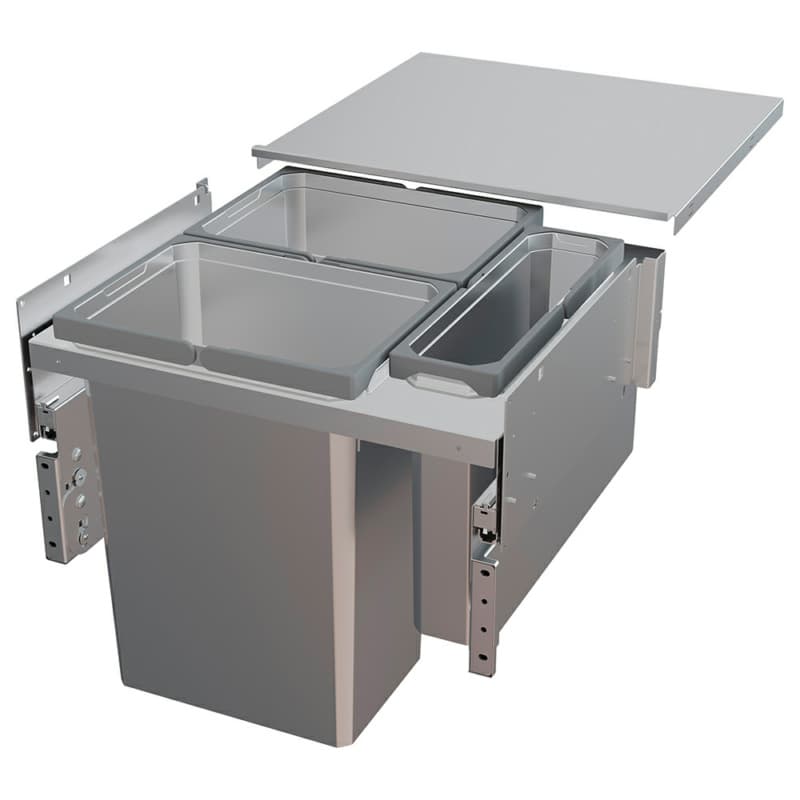 Triple 31 QT/10 QT Top Mount Waste Container Pullout with 1-1/2" Face Frame for 21" Cabinet Opening, Platinum