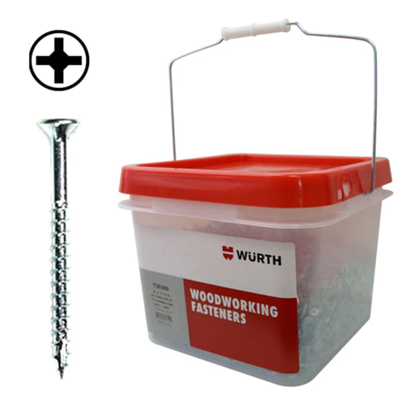 #8 x 2" Flat Head Assembly Screw, Phillips Drive Coarse Thread with Nibs and Type 17 Auger Point, Zinc, Box of 4 Thousand by Wurth