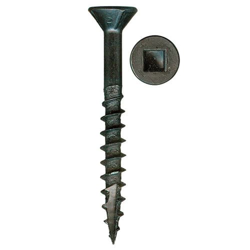 #8 x 2-1/4" Flat Head Assembly Screw, Square Drive Coarse Thread with Nibs and Type 17 Auger Point, Black, Box of Thousand by Wurth