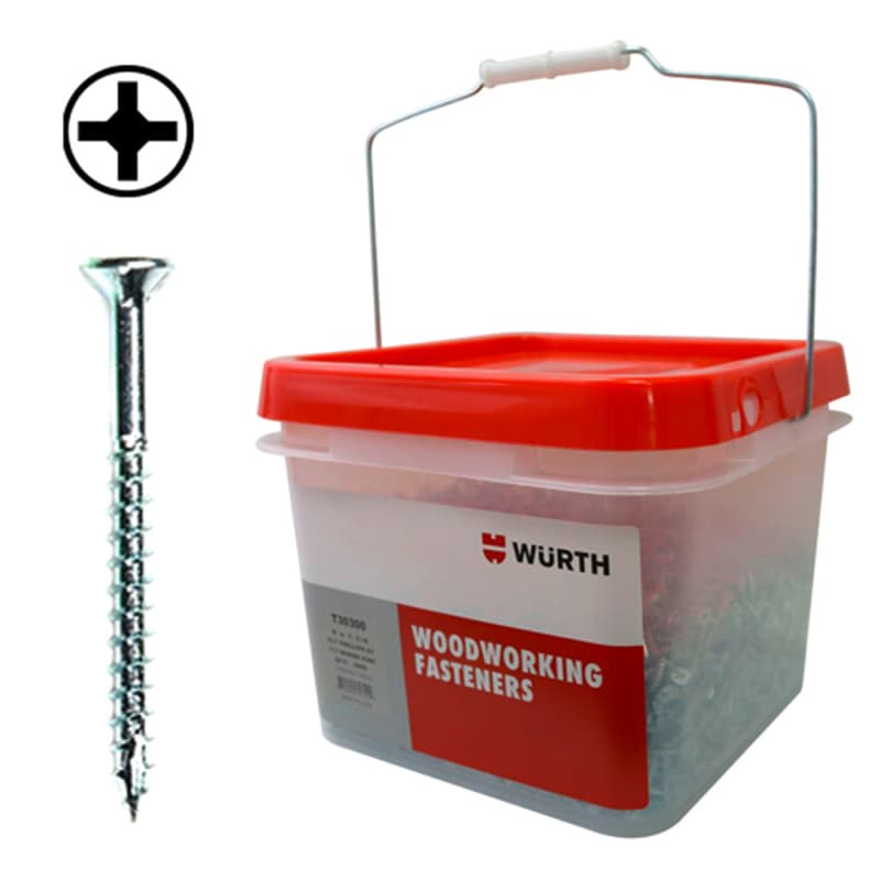 #8 x 1" Flat Head Assembly Screw, Phillips Drive Coarse Thread with Nibs and Type 17 Auger Point, Zinc, Bucket of 7 Thousand by Wurth