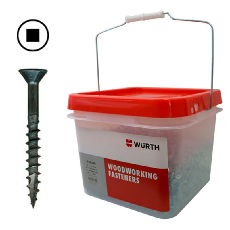 #8 x 2-1/4" Flat Head Assembly Screw, Square Drive Coarse Thread with Nibs and Type 17 Auger Point, Zinc, Bucket of 2.5 Thousand by Wurth