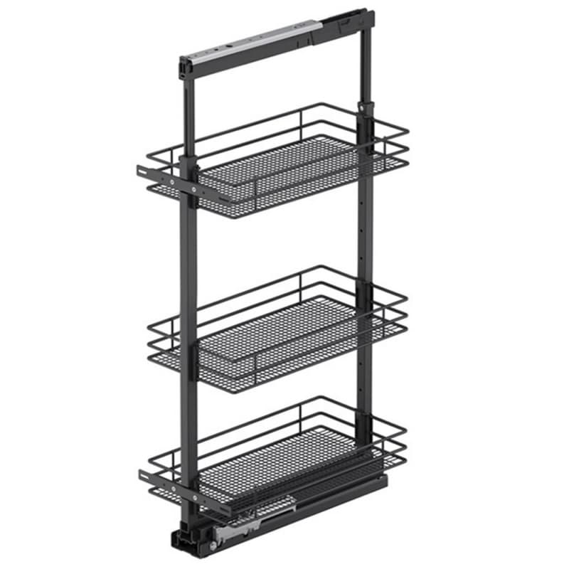 11" 3-Tier Saphir Pullout Basket with Soft Close, Carbon Steel Gray