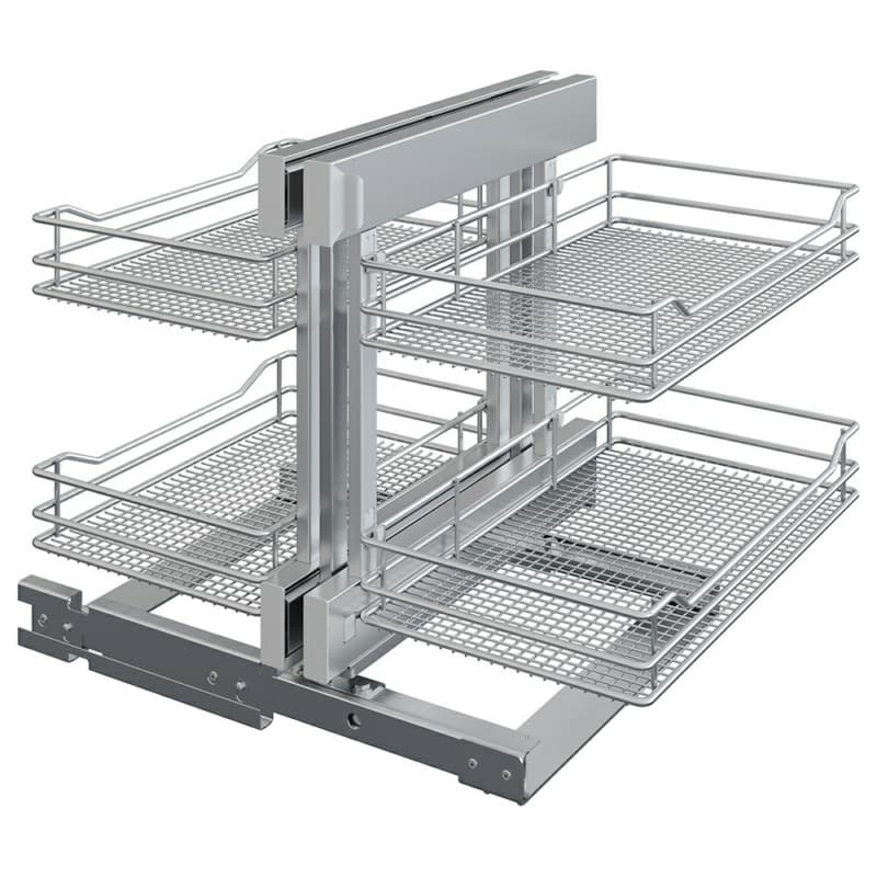 4-Tier Saphir Full Access Blind Corner Pull-Out with Soft-Closing for 15" Cabinet Opening, Platinum