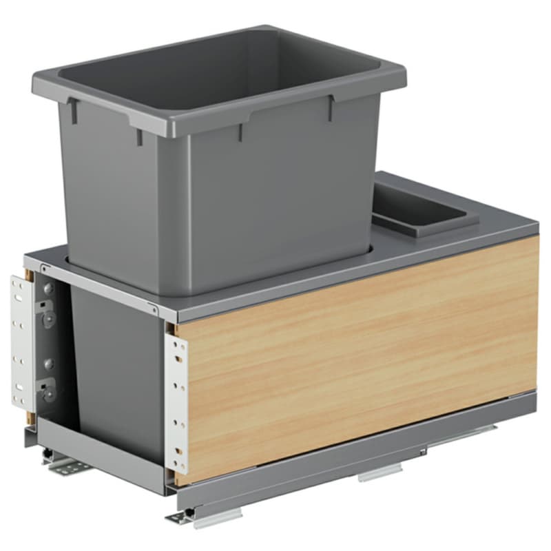 Single 50 Qt Bottom Mount Planero Waste Container Pullout with Soft-Closing and Maple Side Panel, Gray