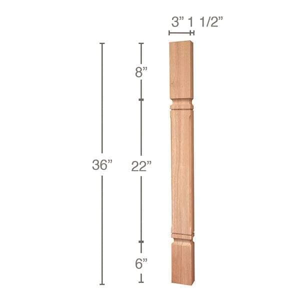 36" x 1-1/2" x 3" Mission Chamfered Island Split Column, Cherry