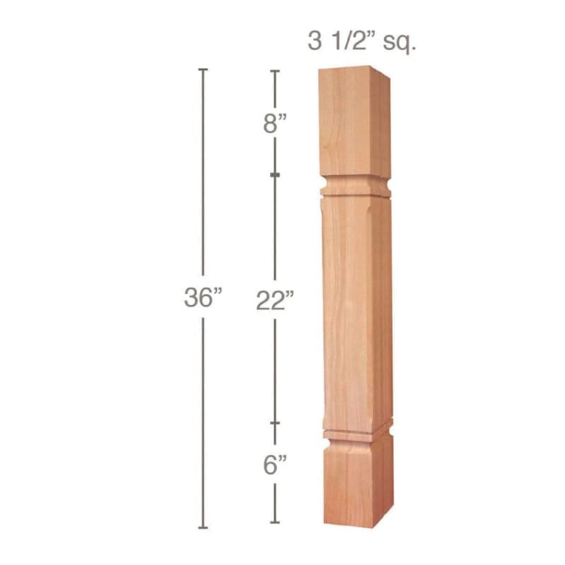 36" x 3-1/2" x 3-1/2" Mission Chamfered Island Column, Alder