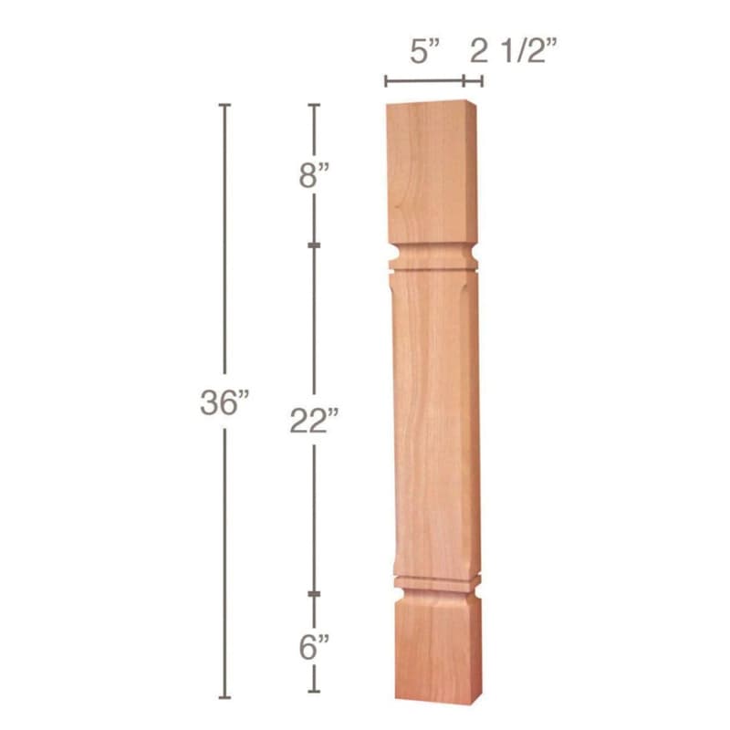 36" x 2-1/2" x 5" Mission Chamfered Island Split Column, Alder